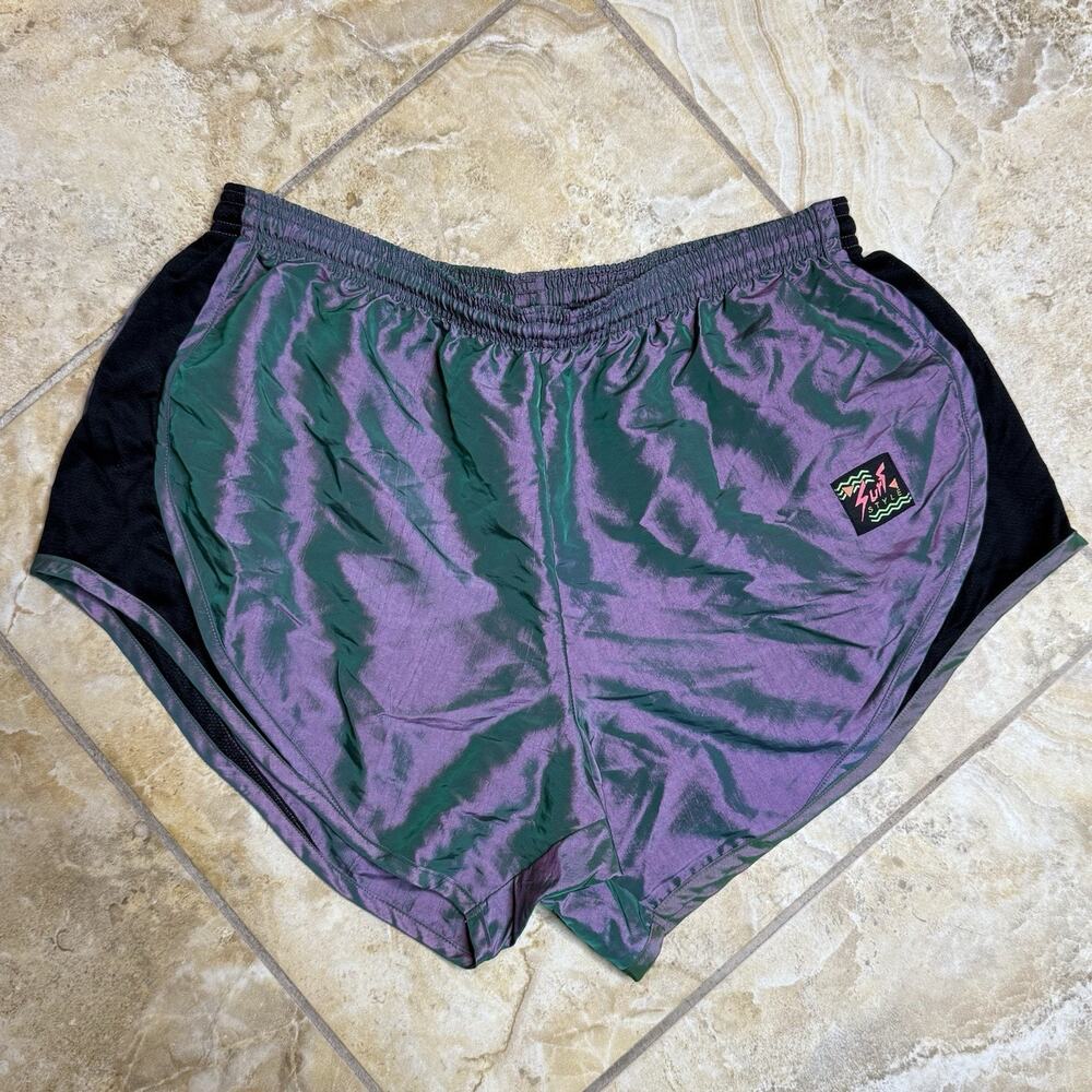 Surf Style Purple Black Iridescent Nylon Running Shorts Women’s XL 90s Style